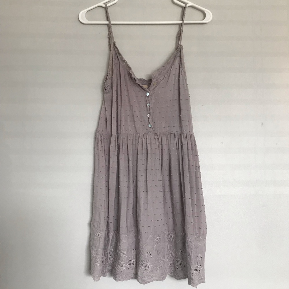 Purple Grey dress with button and lace detail